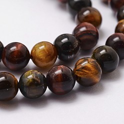 Tiger Eye Natural Tiger Eye Bead Strands, Round, 12mm, Hole: 1mm, about 31pcs/strand, 15 inch