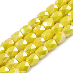Yellow Electroplate Glass Beads Strands, AB Color Plated, Faceted, Column, Yellow, 5.5x5mm, Hole: 1.2mm, about 99pcs/strand, 21.85 inch(55.5cm)