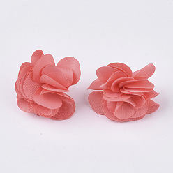 Salmon Cloth Pendant Decorations, with Acrylic Findings, Flower, Salmon, 25~30x28~35mm, Hole: 2mm