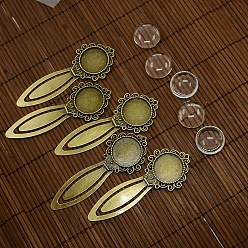 Antique Bronze 20mm Clear Domed Glass Cabochon Cover for Antique Bronze DIY Alloy Portrait Bookmark Making, Cadmium Free & Nickel Free & Lead Free, Bookmark Cabochon Settings: 81x31mm, Tray: 20mm