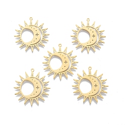 Real 18K Gold Plated 201 Stainless Steel Pendants, Sun with Moon, Real 18K Gold Plated, 30.5x29x1mm, Hole: 1.4mm