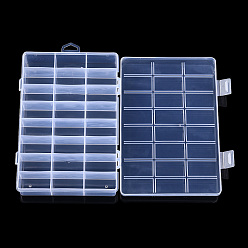 Clear Plastic Bead Storage Containers, 24 Compartments, Rectangle, Clear, 19.5x13.8x3.5cm, Hole: 7x18mm, Compartment: 22x40mm
