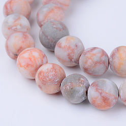 Netstone Natural Red Netstone Beads Strands, Round, Frosted, 6~6.5mm, Hole: 1mm, about 63pcs/strand, 15.5 inch