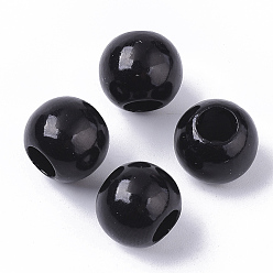 Black ABS Plastic Imitation Pearl European Beads, Large Hole Rondelle Beads, Black, 11.5~12x10mm, Hole: 4~5mm, about 780pcs/500g