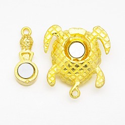 Golden Alloy Rhinestones Magnetic Clasps with Loops, Sea Turtle, Golden, 37x25x8mm, Hole: 2mm