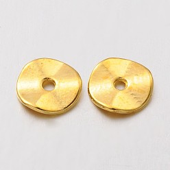 Golden Tibetan Style Alloy Wavy Spacer Beads, Flat Round, Cadmium Free & Nickel Free & Lead Free, Golden, 10x1mm, Hole: 2mm