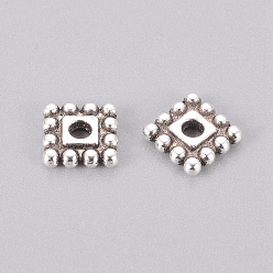 Argent Antique  Perles de séparateur de style tibétain , sans plomb et sans cadmium, carrée, argent antique, 7x7x2mm, Trou: 2mm