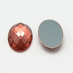 Indian Red Faceted Glass Oval Cabochons, Indian Red, 18x13x3~5mm