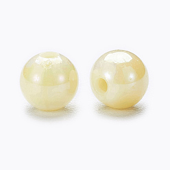Champagne Yellow Eco-Friendly Poly Styrene Acrylic Beads, AB Color Plated, Round, Champagne Yellow, 8mm, Hole: 1mm, about 2000pcs/500g