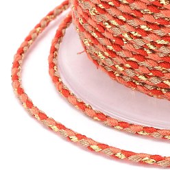 Orange 4-Ply Polycotton Cord, Handmade Macrame Cotton Rope, with Gold Wire, for String Wall Hangings Plant Hanger, DIY Craft String Knitting, Orange, 1.5mm, about 21.8 yards(20m)/roll