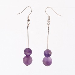 Mixed Stone Natural Gemstone Bead Dangle Earrings, with Brass Earring Hooks, Platinum, 60mm, Pin: 0.8mm