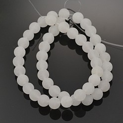 Jade Blanc Jade blanc naturel perles rondes brins, givré, 8mm, Trou: 1mm, Environ 48 pcs/chapelet, 15.3 pouce