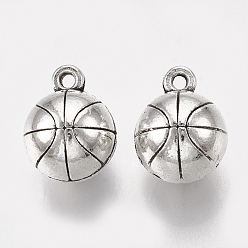 Antique Silver Tibetan Style Alloy Charms, Basketball, Lead Free & Cadmium Free, Antique Silver, 14x11mm, Hole: 2mm, about 110pcs/500g