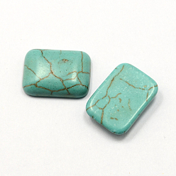 Dark Cyan Craft Findings Dyed Synthetic Turquoise Gemstone Flat Back Cabochons, Rectangle, Dark Cyan, 10x14x4mm