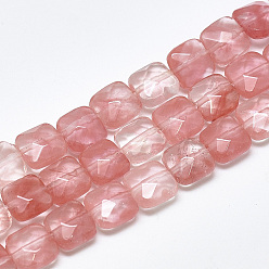 Cherry Quartz Glass Cherry Quartz Glass Beads Strands, Faceted, Square, 8~8.5x8~8.5x5mm, Hole: 1mm, about 25pcs/strand, 8.0''