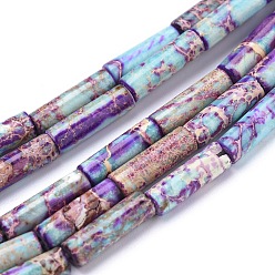 Средний Фиолетовый Натуральные имперские нитки из бисера яшмы, окрашенные, колонка, средне фиолетовый, 13~14x4~4.5 мм, отверстие : 1 мм, около 29 шт / нитка, 15.35 дюйм ~ 15.7 дюйм (39~39.9 см)