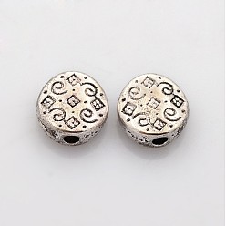 Antique Silver Tibetan Style Alloy Beads, Lead Free and Cadmium Free, Flat Round, Antique Silver, 7x7x3mm, Hole: 1.5mm