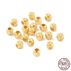 Golden 925 Sterling Silver Beads, Hexagon, Golden, 3x3x3mm, Hole: 1.5mm, about 147Pcs/10g