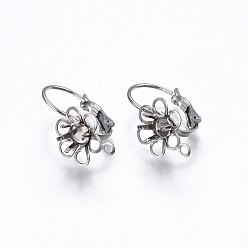 Stainless Steel Color 304 Stainless Steel Leverback Earring Findings, with Loop, Flower, Stainless Steel Color, Tray: 5mm , 22x11x12mm, Hole: 1.5mm, Pin: 0.8mm