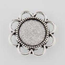 Antique Silver Tibetan Style Antique Silver Alloy Flower Tray Cabochon Settings, Cadmium Free & Lead Free, Tray: 14mm, 25x2.5mm, about 263pcs/1000g