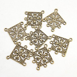 Antique Bronze Tibetan Style Alloy Links, Lead Free and Cadmium Free, Rhombus, Antique Bronze, 35x33.5x1.5mm, Hole: 2mm