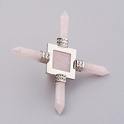 Quartz Rose Naturel a augmenté perles de quartz, avec les accessoires en laiton, pas de trous / non percés, pyramide, 88~95x88~95mm