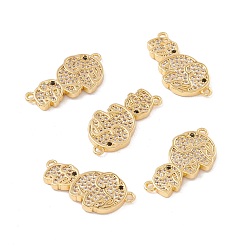Golden Brass Micro Pave Clear & Black Cubic Zirconia Connector Charms, Mother and Son Elephants, Golden, 12x24x2mm, Hole: 1.2mm