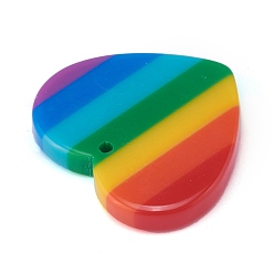 Colorful Plastic Stripe Pendants, Rainbow Heart Charms, Colorful, 23x25x4mm, Hole: 1.5mm