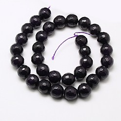 Black Natural Malaysia Jade Bead Strands, Faceted Round Dyed Beads, Black, 6mm, Hole: 1mm, about 63pcs/strand, 14.5 inch