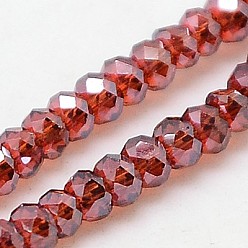 FireBrick Electroplate Glass Beads Strands, Full Rainbow Plated, Faceted, Rondelle, FireBrick, 3x2mm, Hole: 1mm, about 160~165pcs/strand, 15.35 inch~15.75 inch(39~40cm)