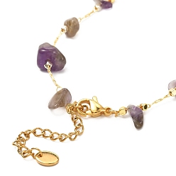 Améthyste Collier de perles de puce d'améthyste naturelle pour fille femmes, collier de chaînes de câble en laiton, or, 16.33 pouces (41.5 cm)
