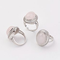 Розовый Кварц Натуральный розовый кварц кольца палец, с латунным кольцом нахождения, платина, овальные, Размер 8, 18 мм