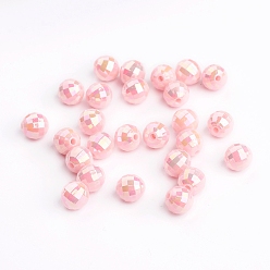 Pink Plating Eco-Friendly Poly Styrene Acrylic Beads, AB Color, Faceted Round, Pink, 8mm, Hole: 1mm, about 2000pcs/500g