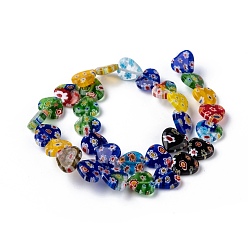 Colorful Handmade Millefiori Glass Heart Bead Strands, Colorful, 12x12x3.5mm, Hole: 1mm