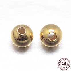 Real 18K Gold Plated Round 925 Sterling Silver Spacer Beads, Real 18K Gold Plated, 4mm, Hole: 1~1.3mm, about 181pcs/20g