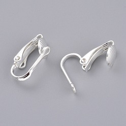 925 Sterling Silver Plated Brass Clip-on Earring Findings, 925 Sterling Silver Plated, 16x8x3.5mm