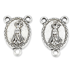 Antique Silver Tibetan Style Alloy Chandelier Components Links, 3 Loop Connectors, for Rosary Bead Necklace Making, Cadmium Free & Lead Free, Oval with Lady of Guadalupe, Antique Silver, 21x14x3mm, Hole: 1.6mm, about 500pcs/1000g