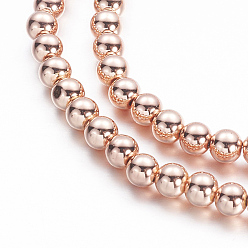 Rose Gold Plated Electroplate Non-magnetic Synthetic Hematite Beads Strands, Round, Rose Gold Plated, 4.5mm, Hole: 1mm, about 98pcs/strand, 15.7 inch