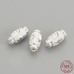 Silver 925 Sterling Silver Beads, Textured, Oval, Silver, 6x3mm, Hole: 0.5mm