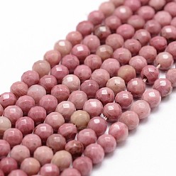 Rhodonite Natural Rhodonite Beads Strands, Faceted, Round, 6mm, Hole: 1mm, about 57pcs/strand, 14.5 inch~15.1 inch