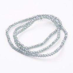 Light Steel Blue Electroplate Imitation Jade Glass Beads Strands, Full Rainbow Plated, Faceted, Rondelle, Light Steel Blue, 3x2mm, Hole: 1mm, about 160~165pcs/strand, 15.35 inch~15.75 inch(39~40cm)