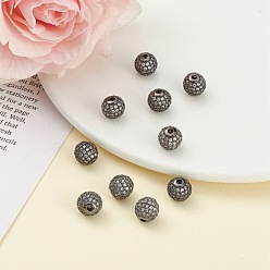 Gunmetal CZ Brass Micro Pave Grade AAA Clear Color Cubic Zirconia Round Beads, Cadmium Free & Nickel Free & Lead Free, Gunmetal, 8mm, Hole: 1.7mm