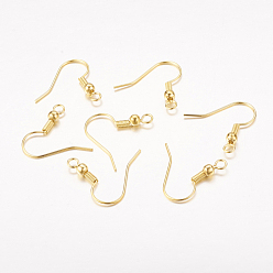 Golden Brass Earring Hooks, Ear Wire, with Horizontal Loop, Golden, 17~19x16~18x0.8mm, 20 Gauge, Hole: 2mm
