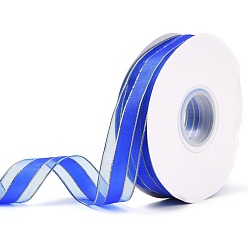 Royal Blue Solid Color Organza Ribbons, Golden Wired Edge Ribbon, for Party Decoration, Gift Packing, Royal Blue, 1"(25mm), about 50yard/roll(45.72m/roll)