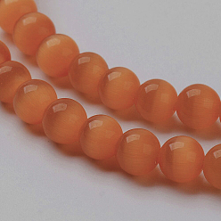 Orange Red Cat Eye Beads, Round, Orange Red, 6mm, Hole: 1mm, about 66pcs/strand, 14.5 inch/strand
