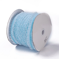 Light Sky Blue Nylon Elastic Ribbon, with Lace, for Jewelry Making, Light Sky Blue, 1 inch(25mm), 50yards/roll(45.72m/roll)