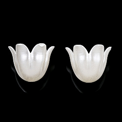 Beige Spray Paint ABS Plastic Imitation Pearl Beads, Flower, Beige, 10x11x8.5mm, Hole: 1.4mm