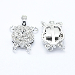 Platinum Brass Micro Pave Cubic Zirconia Box Clasps, Flower, Platinum, 20x13x6mm, Hole: 1mm and 2mm