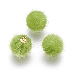 Vert Jaune Peluche faite à la main recouverte de tissu, avec des découvertes en plastique ccb, ronde, or, vert jaune, 17x15mm, Trou: 1.5mm