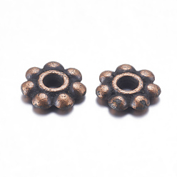Red Copper Tibetan Style Daisy Spacer Beads, Flower, Red Copper, 6x1.3mm, Hole: 2mm, Lead Free and Cadmium Free
